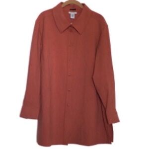 AVENUE Top Tunic Length Long Sleeve Button Up Apricot Hue Plus Size 18/20 NWT